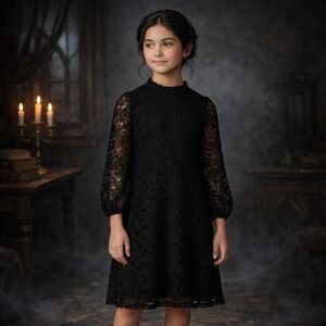 Black Lace Dress Size 10Y Grace Karin Girls‎ Gothic Victorian High Neck Moody